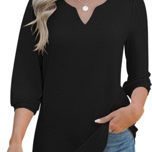 LUYAA 3/4 Length Sleeve Womens Tops Dressy Casual V-Neck Puff Sleeve Blouses Business Work Tunic Shirt S-XXL