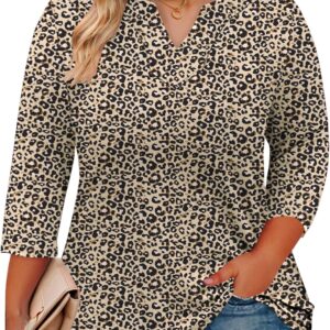 Romanstii Womens Plus Size Tops Casual 3/4 Sleeve V Neck T Shirt Loose Fit Tunic Blouse 1X-5X