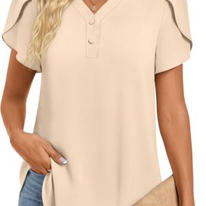 Female blouse in Hotgift 2025 summer with short sleeves V neck buttons Mousseline M-3XL