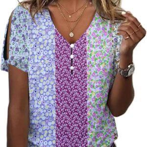 Hotyd Womens Boho Tops Floral Short Shirts with Vres sleeves