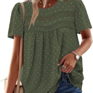 BETTE BOUTIK Women Boho Tops Short Sleeve Summer Loose Shirts Lace Casual Solid Blouses