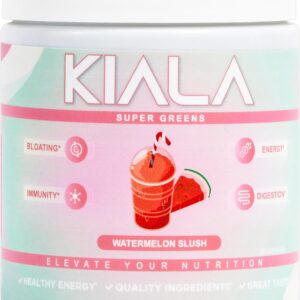 Kiala Nutrition Super Greens, Greens Organic Greens Powder With Spirulina & Chlorella for digestion, intestinal health, immunity and energy, gluten -free, vegan, daily support for women, melting snow of watermelon, 30 portions