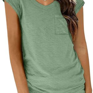 Zeagoo Womens Cap Sleeve V Neck T Shirts with Pocket Basic Tees Tops Fashion Trendy Casual Summer Outfits Clothes 2025