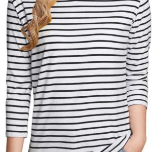 LilyCoco Womens 3/4 Length Sleeve Tops Striped Boatneck Shirt Breton French Cotton Tees