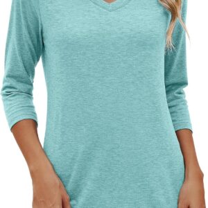 Sherosa Womens V Neck 3/4 Sleeve T Shirts Loose Fit Shirts Casual Solid Basic Tops Tees Blouses