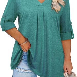 Siddhe Plus Size Tops for Women 3/4 Sleeve Shirts V Neck Blouses Tunic Top Spring Summer 2025