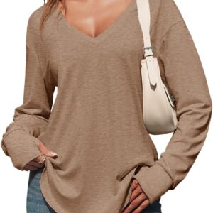 Towkaneo womens deep v neck of tunic long sleeves with long sleeves downgraded to amin