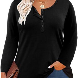 Top of size plus women Henley Shirt with long sleeve button