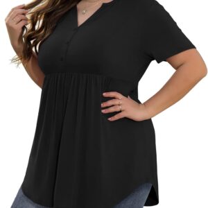 Shijiali Women's plus size Henley Shirts V Neck Button Tops Tops Casual Short Swing Swing Flowy Tunic