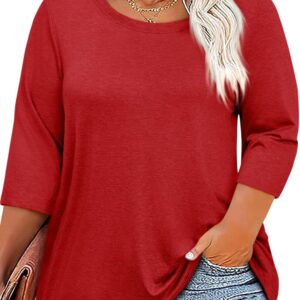 Beautife Plus Size Tops for Womens 3/4 Sleeve Casual T Shirts Loose Fit Tunic Blouse