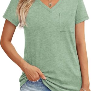 Autommet Summer Womens Short Couchons T-Shirts V Tops De neck With Fashion Trendy Soft Detailed Pockets Comfortable Holds 2025