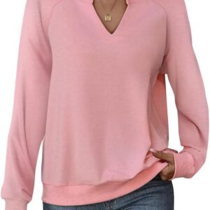 EADINVE Women Casual Long Sleeve V Neck Sweatshirts Cute Loose Fit Lightweight Pullover Tops