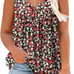 Rosriss Plus size Tobarbus Summer V-Neck Hénley Shirts Up Loose Fit Pleashed Flowy Tunics