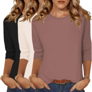 Zeagoo Tops for Women 3 Pack 3/4 Sleeve Crewneck Just Basics Tees Casual Fashion Summer T-shirts Business Work Tee Top