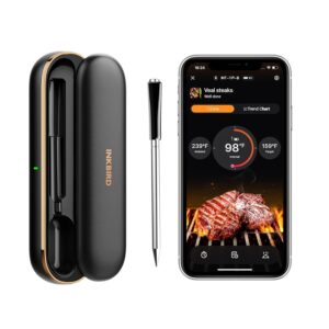 Inkbird meat thermometer, intelligent bluetooth meat thermometer, IP67 waterproof wireless meat probe with rechargeable box for iOS roasted external grill and Android application Android