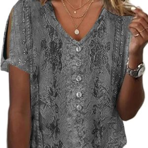 Hotyd Womens Boho Tops Floral Short Shirts with Vres sleeves