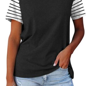 Womens Tops Summer Short Sleeve Shirts Raglan Striped T-Shirts