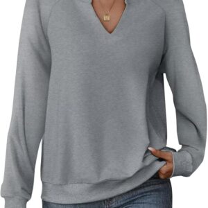 EADINVE Women Casual Long Sleeve V Neck Sweatshirts Cute Loose Fit Lightweight Pullover Tops