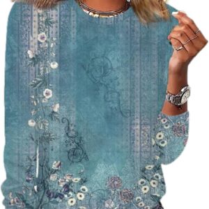 Womens Boho Floral Long Sleeve Dressy Casual Blouse Vintage Ethnic Print Tops Shirts