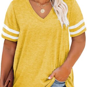 HAPPY SAILLED WOMENS PLUS TOPS SUMMER SUMMER SOUEVE V NECK Stripd LOOSE CASUAL T-shirt (1x-5x)