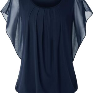 Baishenggt Tops of summer for women floating with short sleeves with short sleeves pleated shirts
