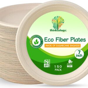 7 inch composable paper plate 150 Pack | Disposable plates in heavy service | Backweight with biodegradable sugar cane | Environmentally friendly dinner plates | Microwave and freezer sequence | PFAS-FREE | Natural brown plates
