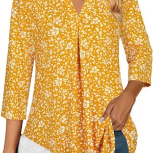 Ninedaily Womens Tops Dressy Casual 3/4 Sleeve V Neck Chiffon Shirt Work Blouses