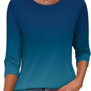 Womens 3/4 Sleeve Tops Crewneck Summer Solid Casual Tee Shirts Floral Printed Blouse Loose Dressy Tunic