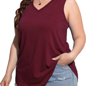 Plus Size Sleeveless Tops Women Casual Summer Sleeveless Loose Fit V Neck Ladies Basic Tshirt