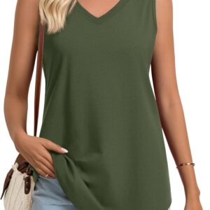 YUCOLEN Women's Tank Tops Sleeveless V Neck Loose Fit Shirts Summer Flowy Curved Hem UPF 50+ Basic Clothes