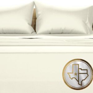 TEXAS LINEN CO. Luxury Egyptian Cotton King Size Sheet Set - 1000 Thread Count 4 Piece King Sheets, Soft, Cooling Extra Long Staple Sateen Weave Hotel Bed Sheets - Fits Upto 18” Deep Pocket - Ivory