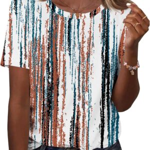 TCOT Women's Tops Summer Short Sleeve Crew Neck Shirts Dressy Casual Blouses for Women S-3XL