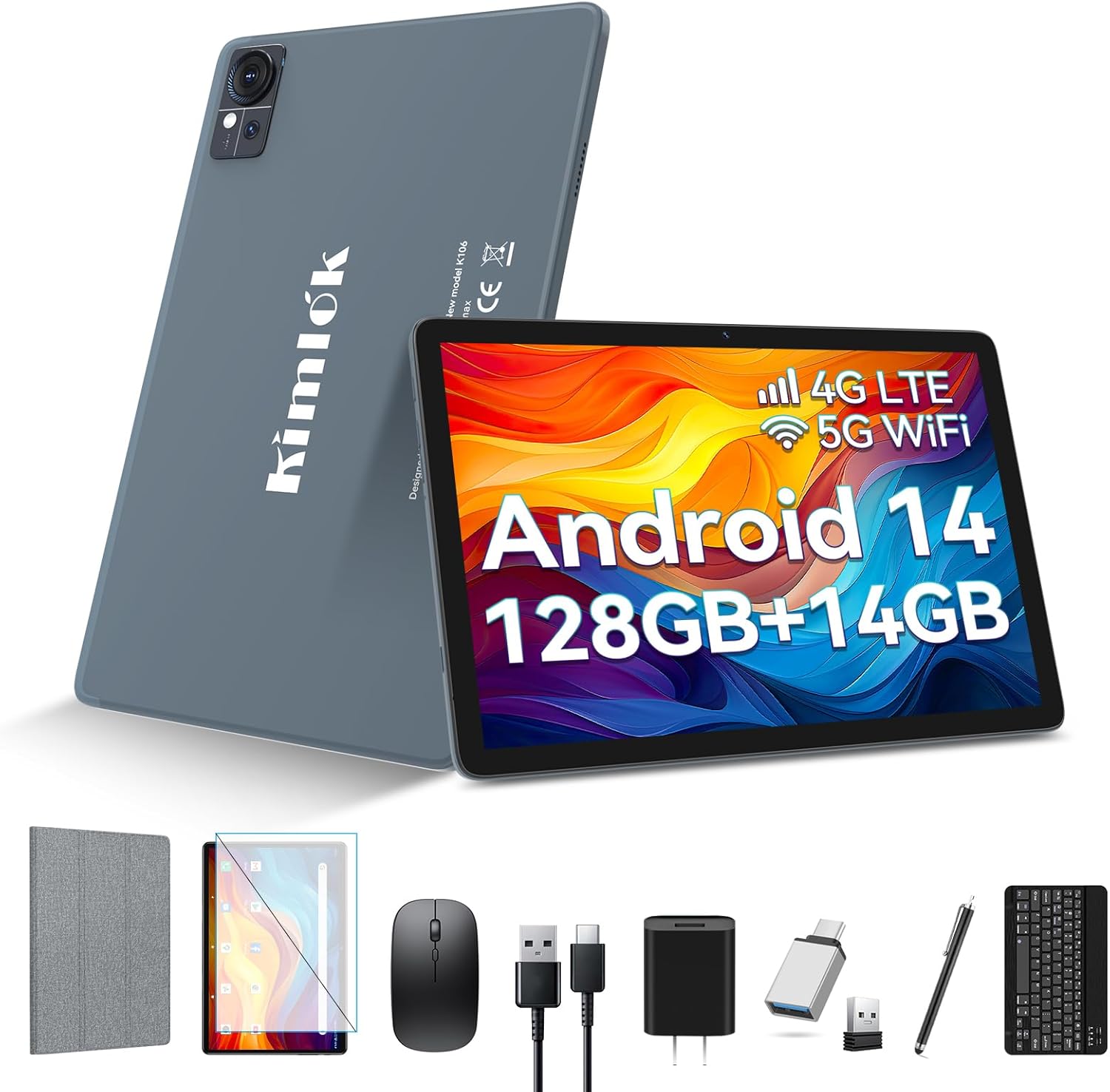 Android 14 -inch 2025 Android tablet – Last octa -core with 128 GB + 14 GB + 1 to Expansion, Dual 4G Cellular, 5G WiFi, Keyboard, 8000MAH, GPS, 13 / 8MP camera, full HD display