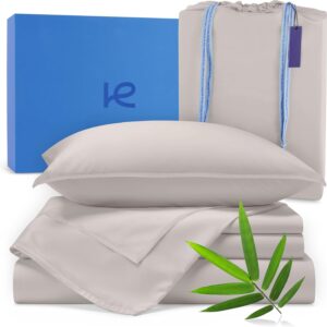 Viscose viscose bamboo leaves King size 4-pc 100% organic bamboo viscose bed coolant King size leaf folch fool for hot sleepers, dish, adjusted, pillowcases (Dove Gray, K)
