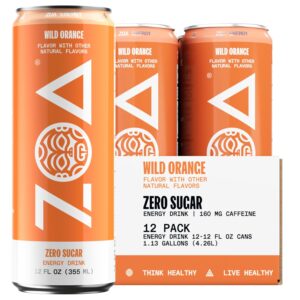Zero Zero Sugar Energy Brinks, Wild Orange - Sugar -free with electrolytes, healthy vitamin C, amino acids, essential B vitamins and green tea caffeine - 12 FL OZ (12 pack)
