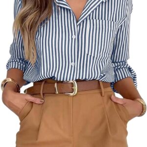 siliteelon Striped Button Down Shirts for Women Dress Shirts Long Sleeve Casual Collared Office Work Shirt with Pocket