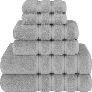 American Soft Linen Luxury 6 Piece Towel Set, 2 Bath Towels 2 Hand Towel 2 Washcloths, 100% Cotton Turkish Towels for Bathroom, Light Grey Towel Sets