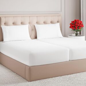 Split King Size 5 Piece Sheet Set - Comfy Breathable & Cooling Bed Sheets Set - Hotel Luxury Bedding for Women, Men, Kids & Teens - Deep Pockets, Easy-Fit, Super Soft & Wrinkle Free - Oeko-Tex - White