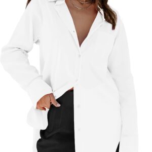 siliteelon Womens Button Down Shirts Dress Shirts Long Sleeve Blouses V Neck Solid Casual Tunics Tops with Pockets