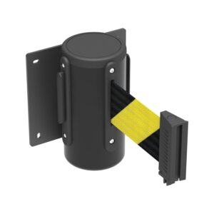 ZKH Wall Mounted Retractable Belt Barrier, Black Stainless Steel Rope Safety barriers with 9.84 ft Black and Yellow Belt, Line Dividersfor Retail Stores, Airports, Banks, School
