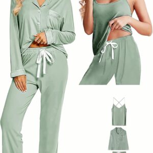 3Pcs Knit Pajamas Set For Women XS-4XL Womens Soft Pajama Sets Sexy Cami Pj Sets Sleepwear Loungewear Nightwear
