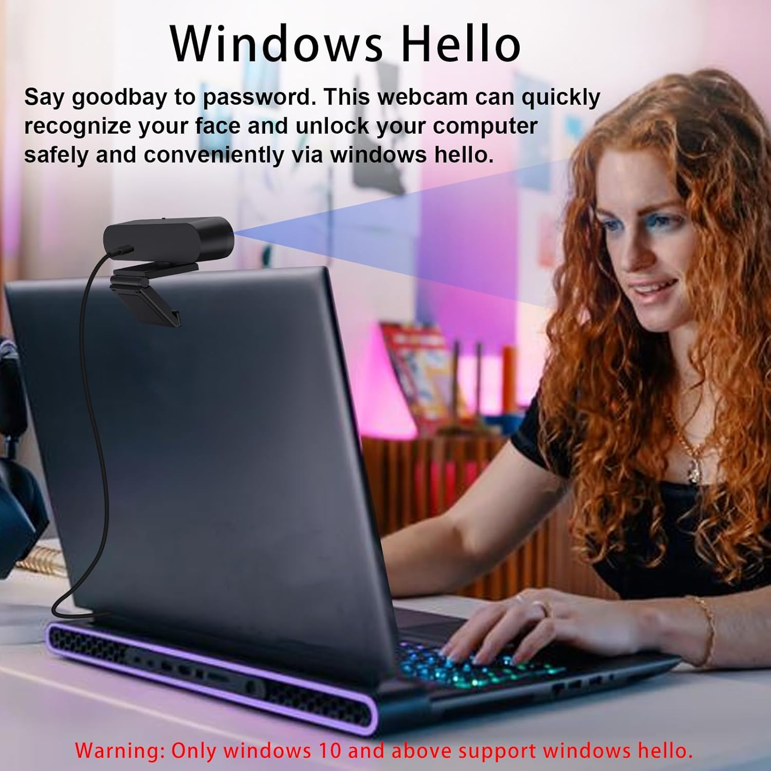 Webcam QHD 2K with Windows Hello Hellod Facial Recognition, 4MP computer camera with micro noise reducer, confidentiality coverage, 92 ° FOV laptop webcam for videoconferencing, live streaming, online learning