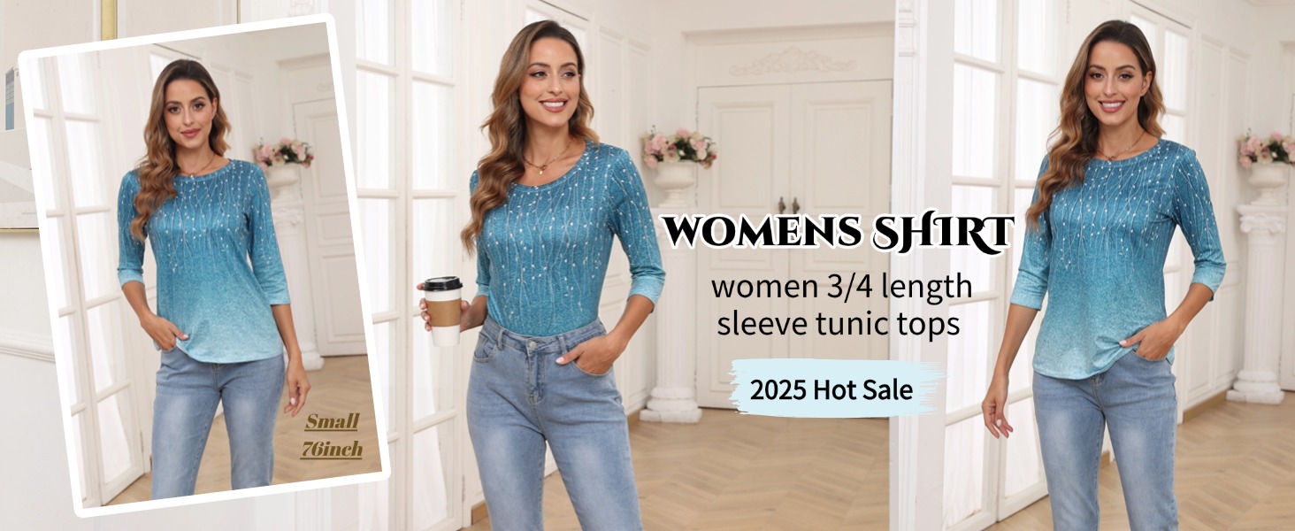 Womens Tops 3/4 Sleeve Shirts