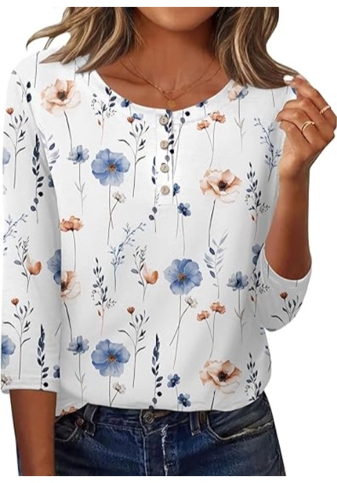 3/4 Length Sleeve Women Tops