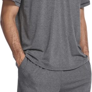 Ekouaer Mens Pajama Set Short Sleeve V Neck 2 Piece Nightwear Shorts With Pockets Summer Sleepwear PJS for Men