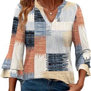 3/4 Length Sleeve Womens Tops V Neck T Shirts Ruffle Sleeve Tops Blouses for Women Dressy Casual
