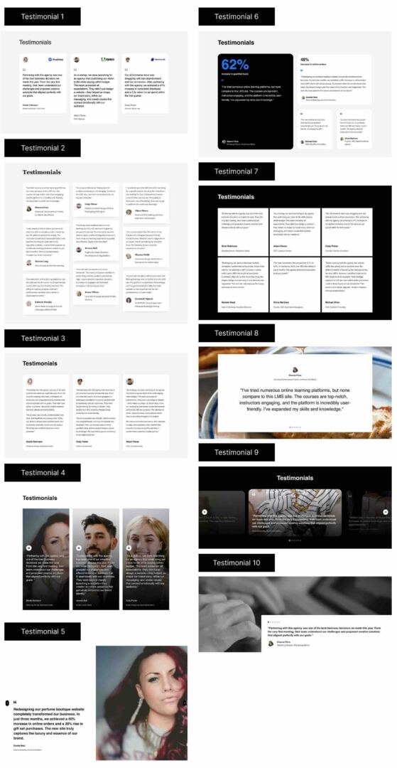 10 creative testimonial projects for Divi 5 (loose download)