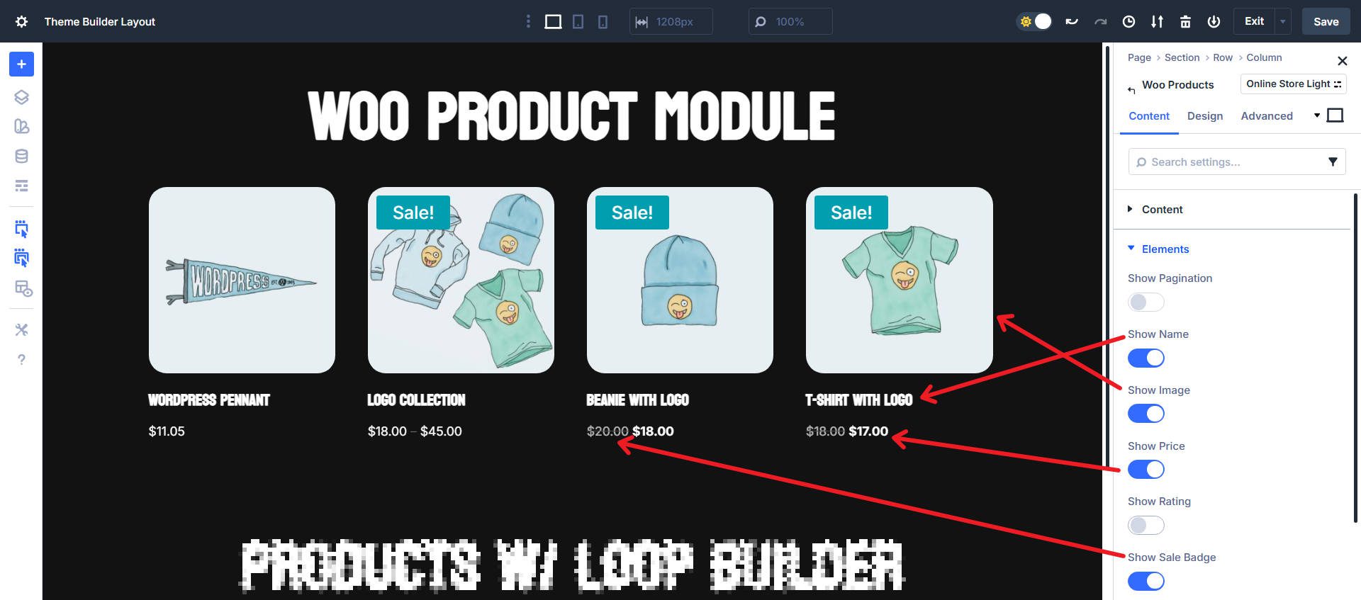 Editing the Woo Merchandise module with custom loops in Divi 5